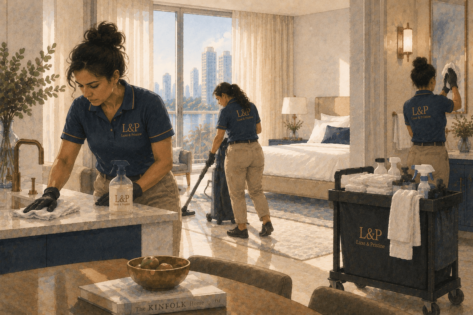 Dos cleaners trabajando rápidamente y coordinadas dentro de una unidad