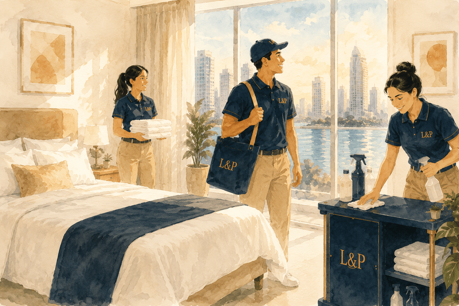 Equipo de Luxe & Pristine dentro de un apartamento